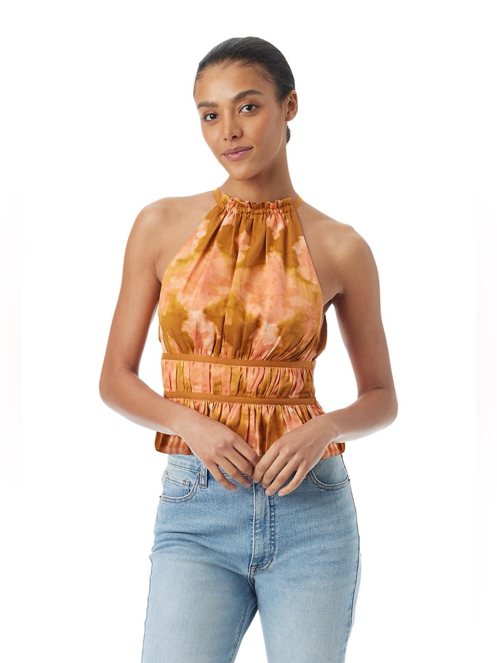 SAM EDELMAN Women's Felicia Woven Halter Neck Top in Pumpkin Spice Sun. 🌞 🎃
